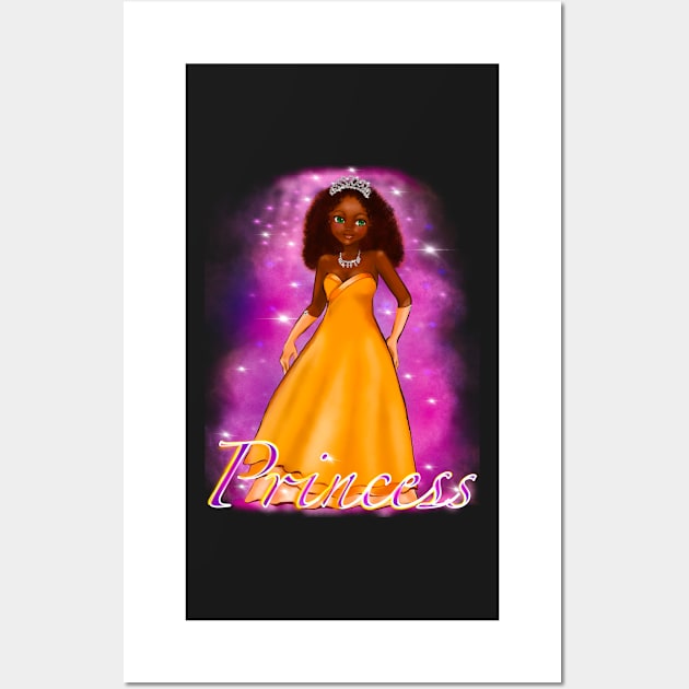 Black anime princess  ! black girl with Afro hair, green eyes, dark brown skin, pink background, Princess, Hair love ! Wall Art by Artonmytee